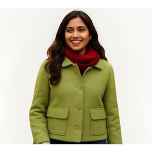 VTG Y2K Banana Republic Medium Green Tweed Chenille Blazer Wool Jacket Coat Prep